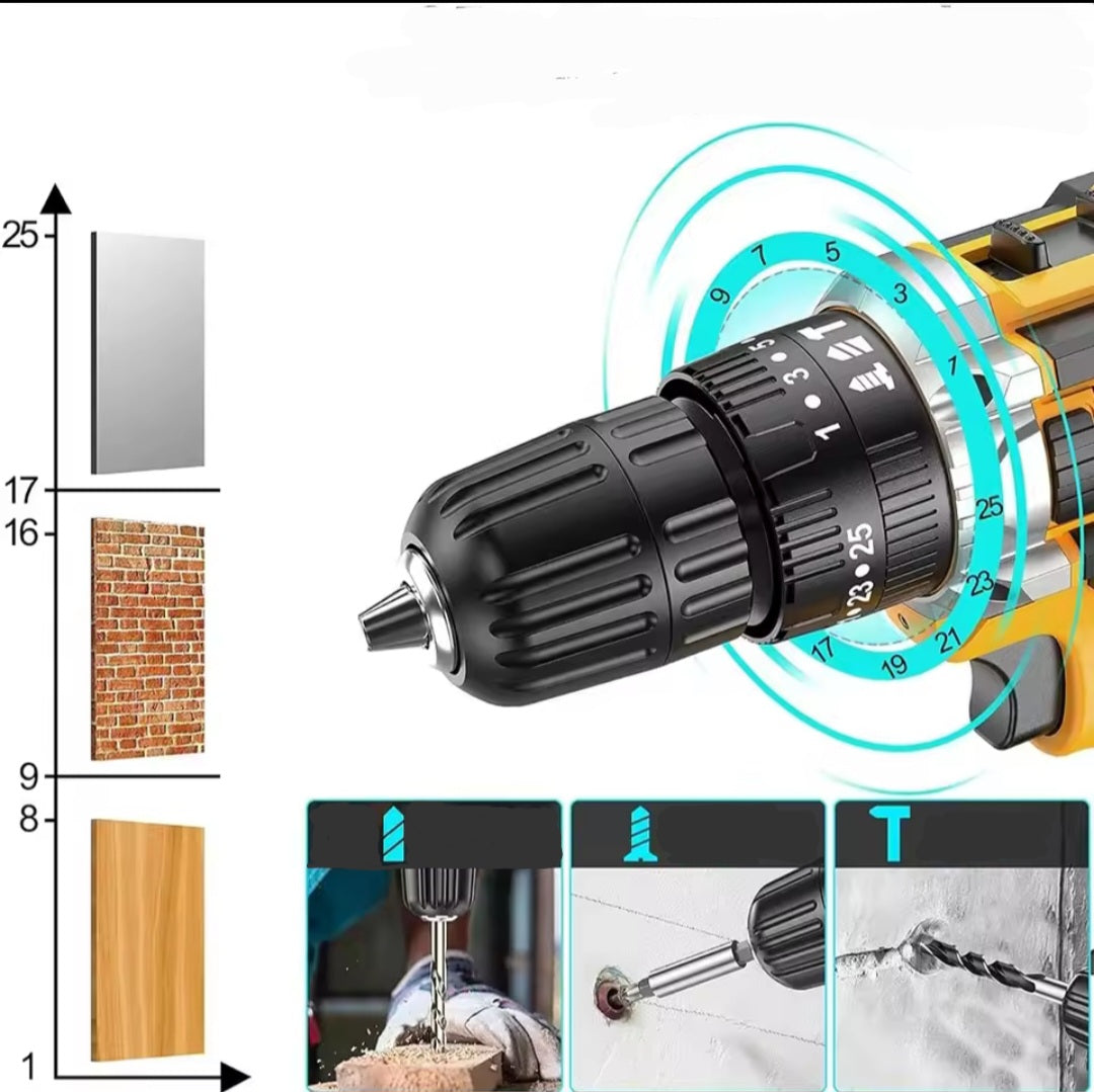 Taladro inalámbrico +2 Baterías Litio 98V + 22 Accesorios